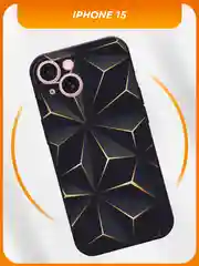 Золотой силиконовый чехол на iPhone 15 / Айфон 15 черный, с принтом, защита камеры
