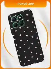 Розовый силиконовый чехол на Honor X8b / Хонор X8b черный, с принтом, защита камеры
