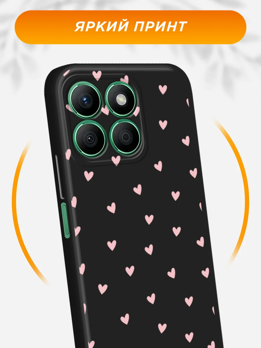 Розовый силиконовый чехол на Honor X8b / Хонор X8b черный, с принтом, защита камеры