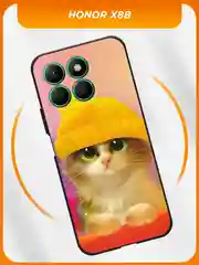 Желтый силиконовый чехол на Honor X8b / Хонор X8b черный, с принтом, защита камеры