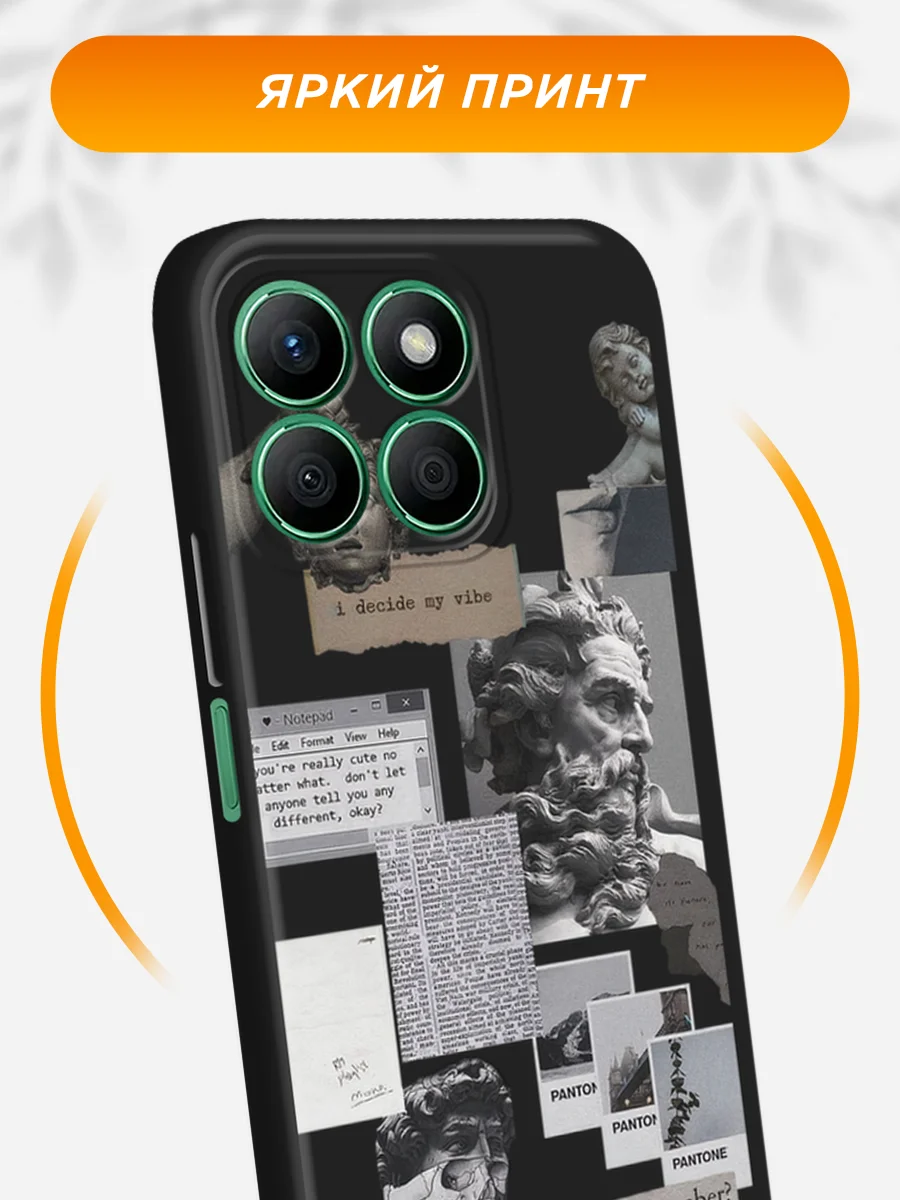 Тёмно-серый силиконовый чехол на Honor X8b / Хонор X8b черный, с принтом, защита камеры