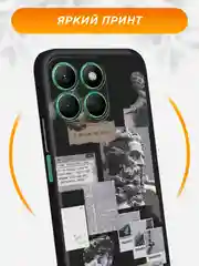 Тёмно-серый силиконовый чехол на Honor X8b / Хонор X8b черный, с принтом, защита камеры