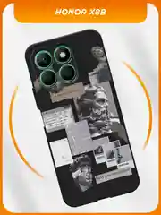 Тёмно-серый силиконовый чехол на Honor X8b / Хонор X8b черный, с принтом, защита камеры
