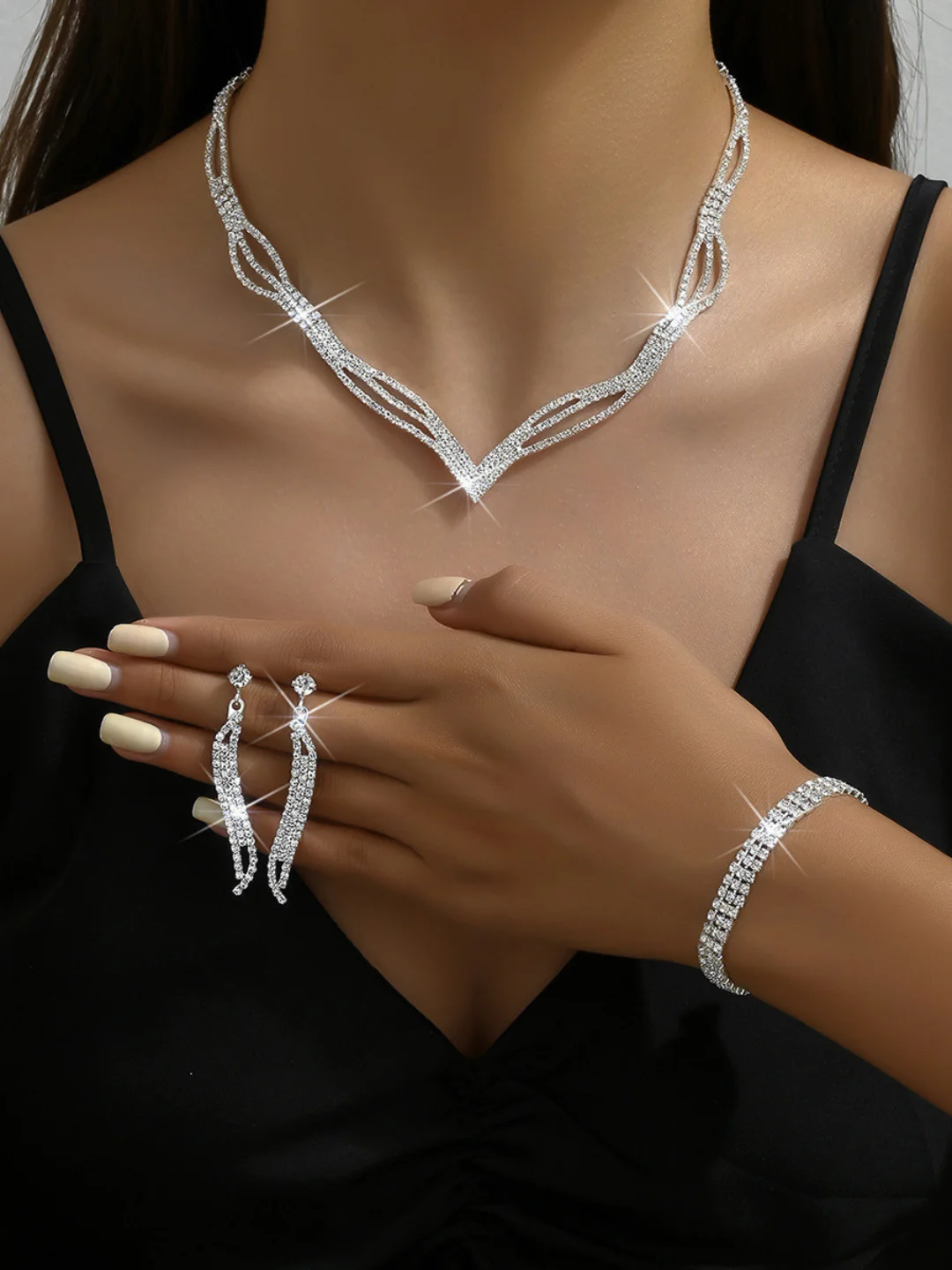 Серебряный комплект украшений колье, браслет и серьги, 3 в 1 набор украшений