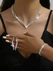 Серебряный комплект украшений колье, браслет и серьги, 3 в 1 набор украшений