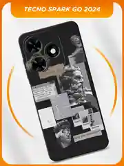 Тёмно-серый чехол на Tecno Spark Go 2024/20C / Текно Спарк Го 2024/20C черный, с принтом