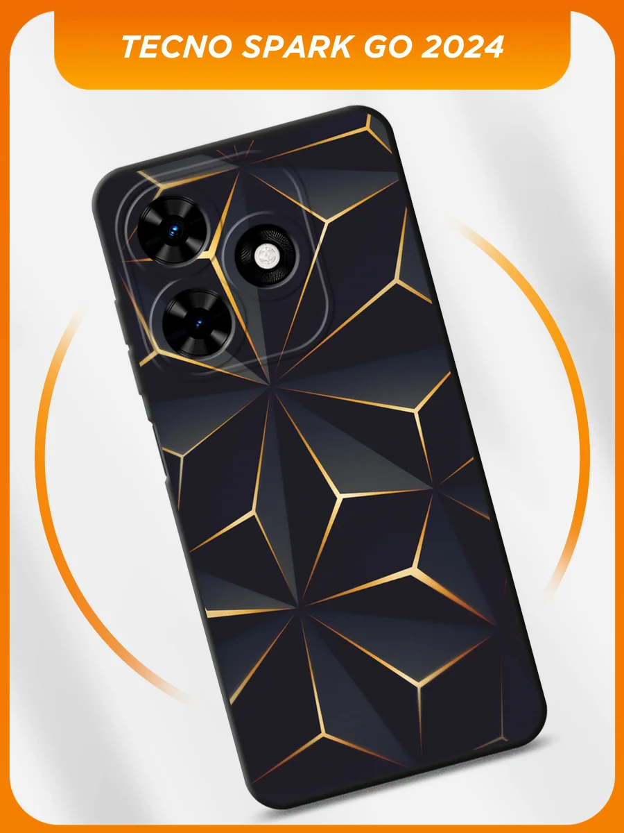 Золотой чехол на Tecno Spark Go 2024/20C / Текно Спарк Го 2024/20C черный, с принтом