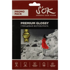 Фотобумага Premium SOK глянцевая, формат А6 10х15, плотность 240г/м2, 10 листов