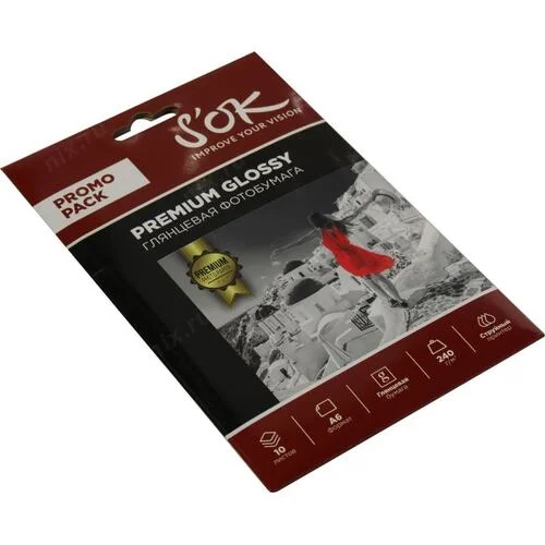 Фотобумага Premium SOK глянцевая, формат А6 10х15, плотность 240г/м2, 10 листов