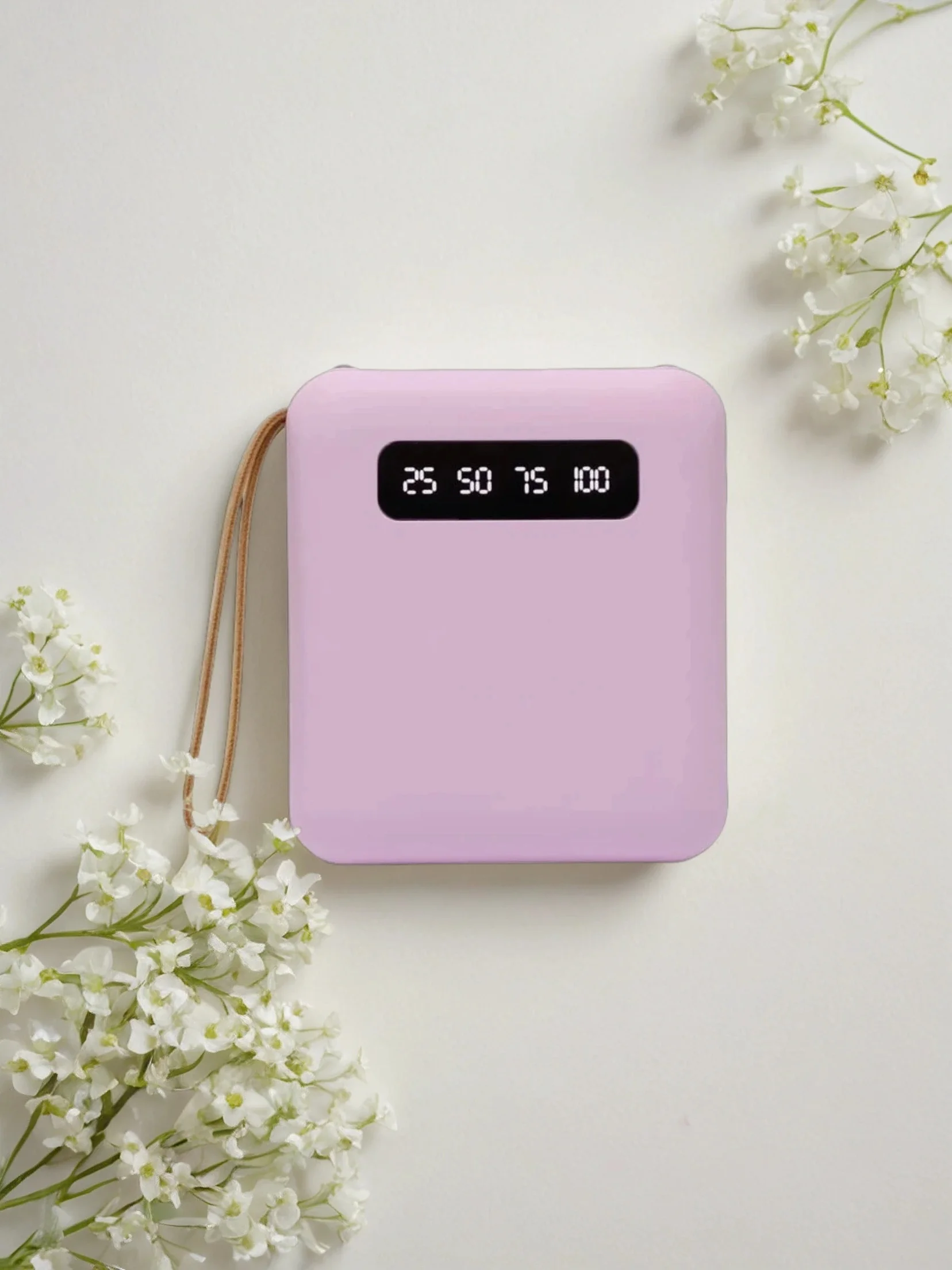 Лавандовый внешний аккумулятор Power Bank 10000 mAh / Powerbank повербанк с проводами