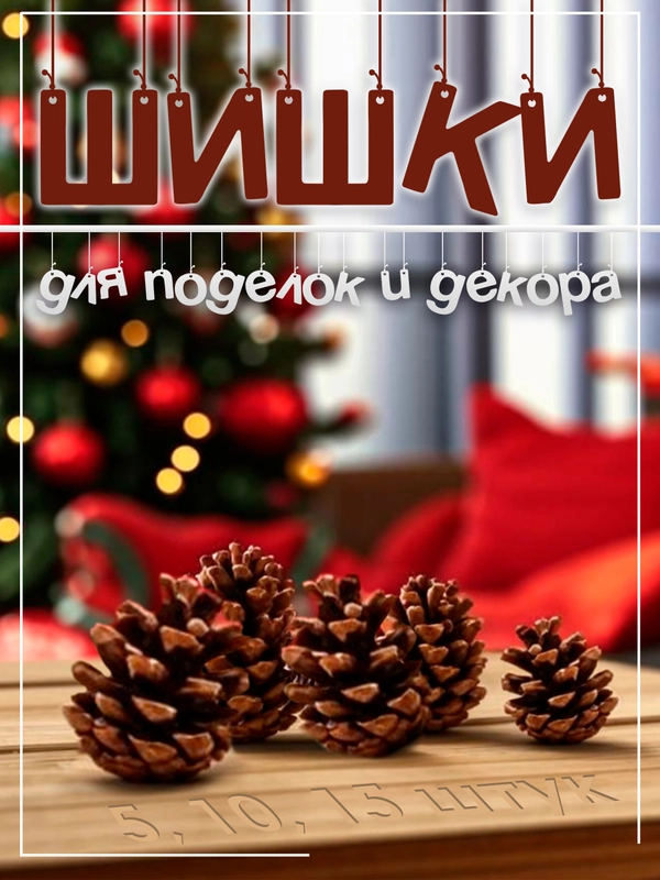 Шишки сосновые натуральные 5/10/15 штук, для поделок и новогоднего оформления