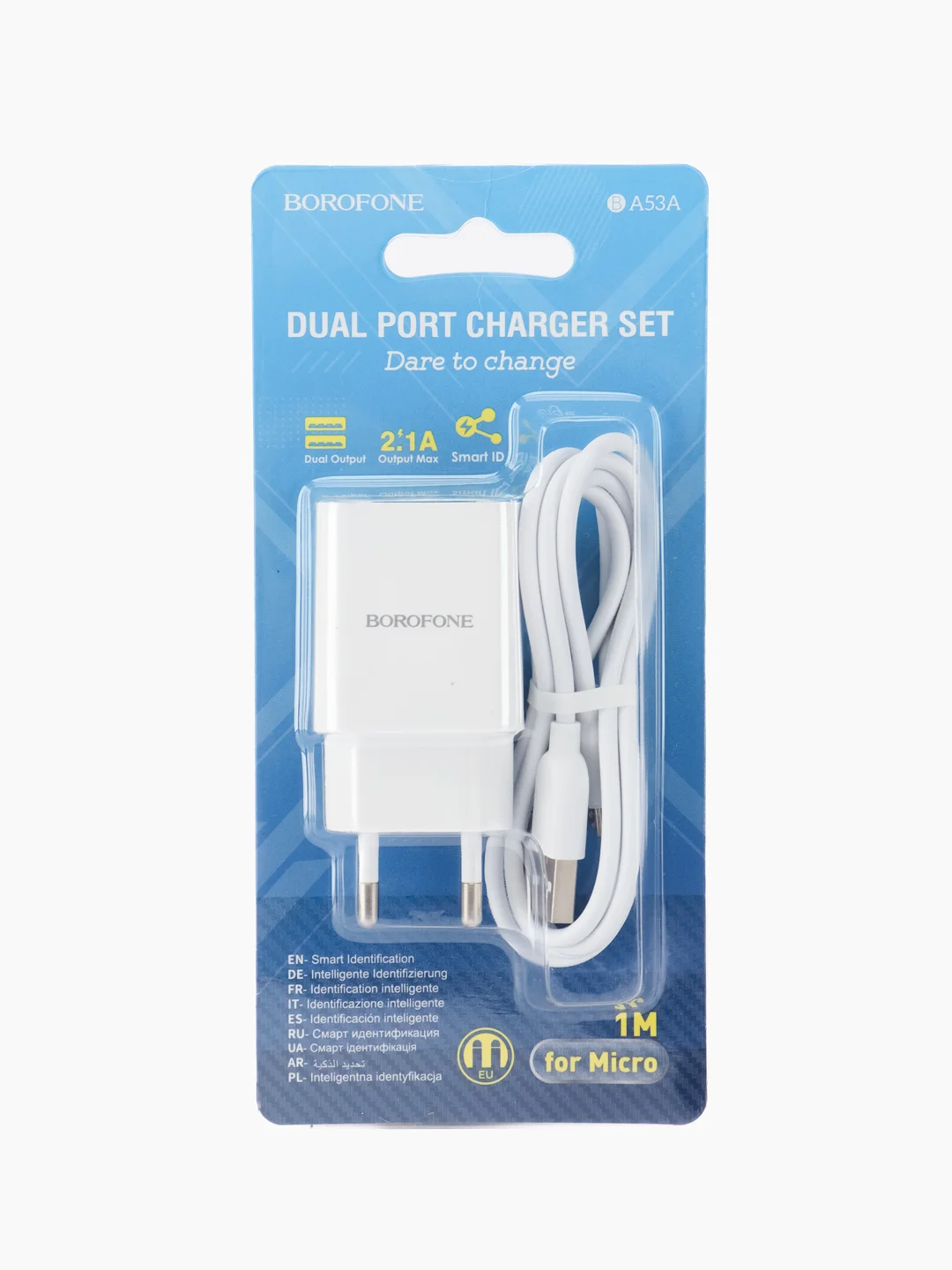 Белый зарядное устройство Borofone BA53A, 2 x USB, 1 m, Micro-USB / Type-C