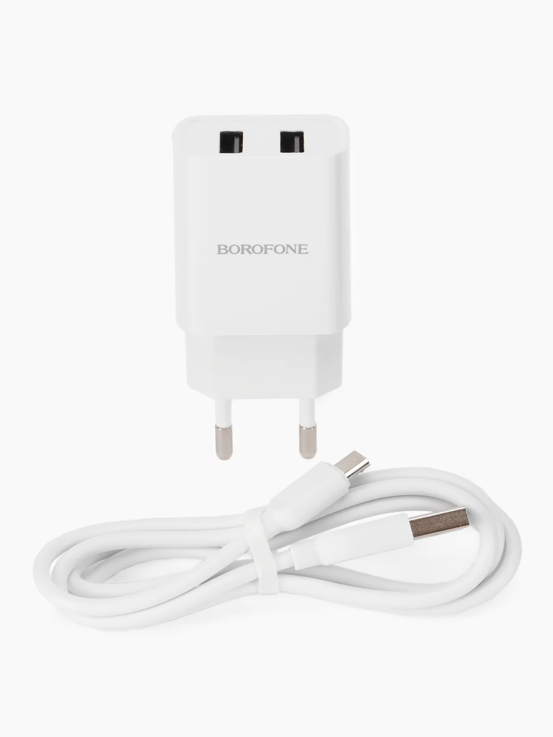 Белый зарядное устройство Borofone BA53A, 2 x USB, 1 m, Micro-USB / Type-C