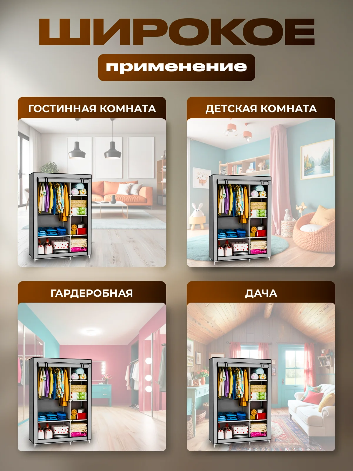 Серый меланж шкаф складной тканевый, органайзер для белья