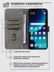 Черный чехол-книжка Xiaomi 14T (Сяоми Редми 14Т) с магнитной застежкой противоударный