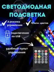 Светодиодная RGB-лента, с пультом. Подсветка ног и салона авто от прикуривателя или USB