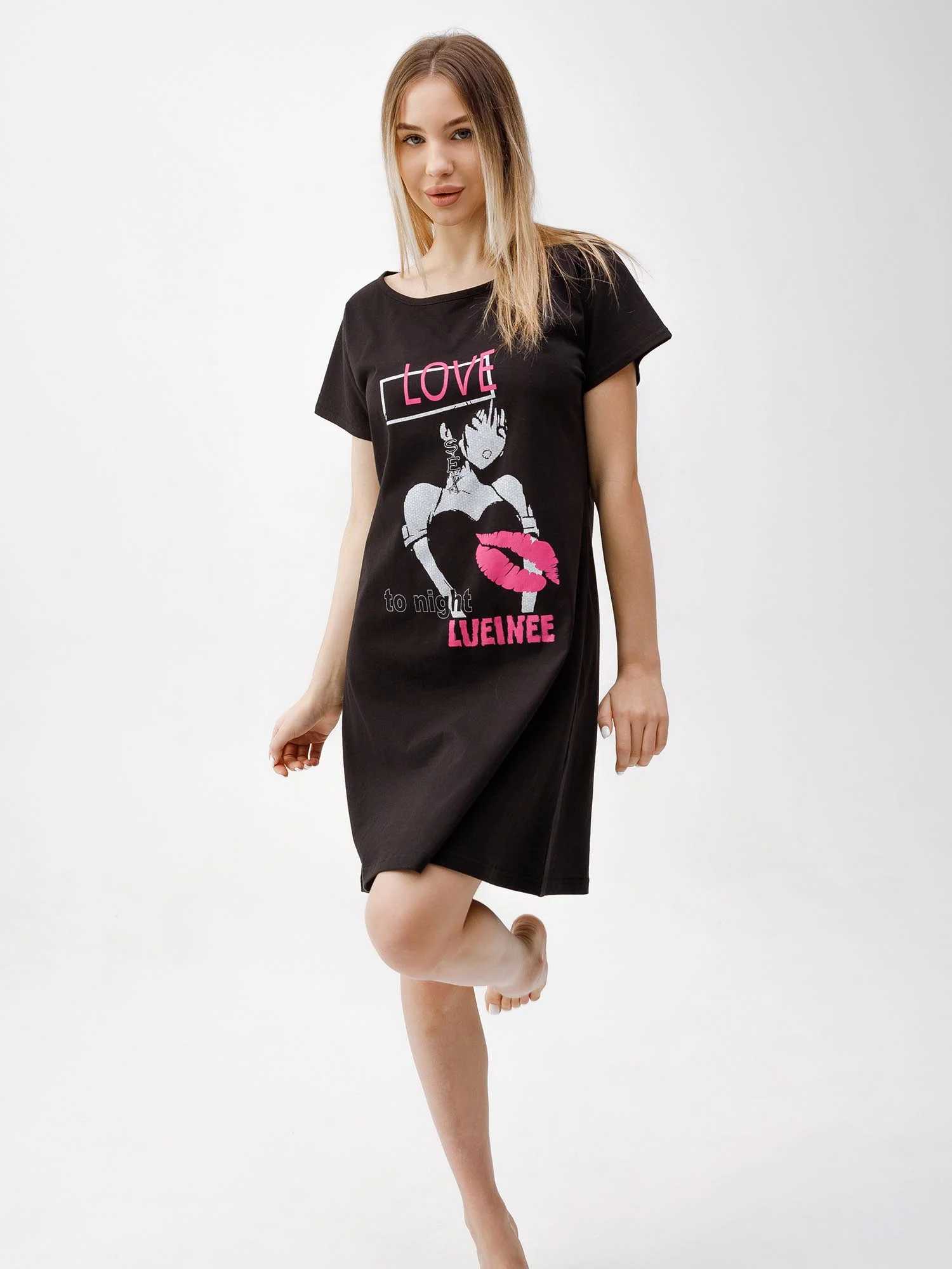 Ночная сорочка девушка LOVE КС1510П1 чёрный, KLERY