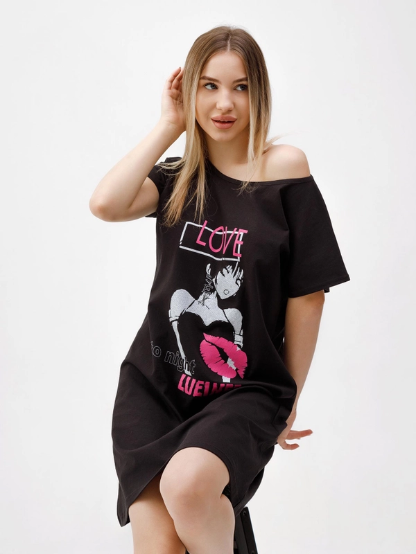 Ночная сорочка девушка LOVE КС1510П1 чёрный, KLERY