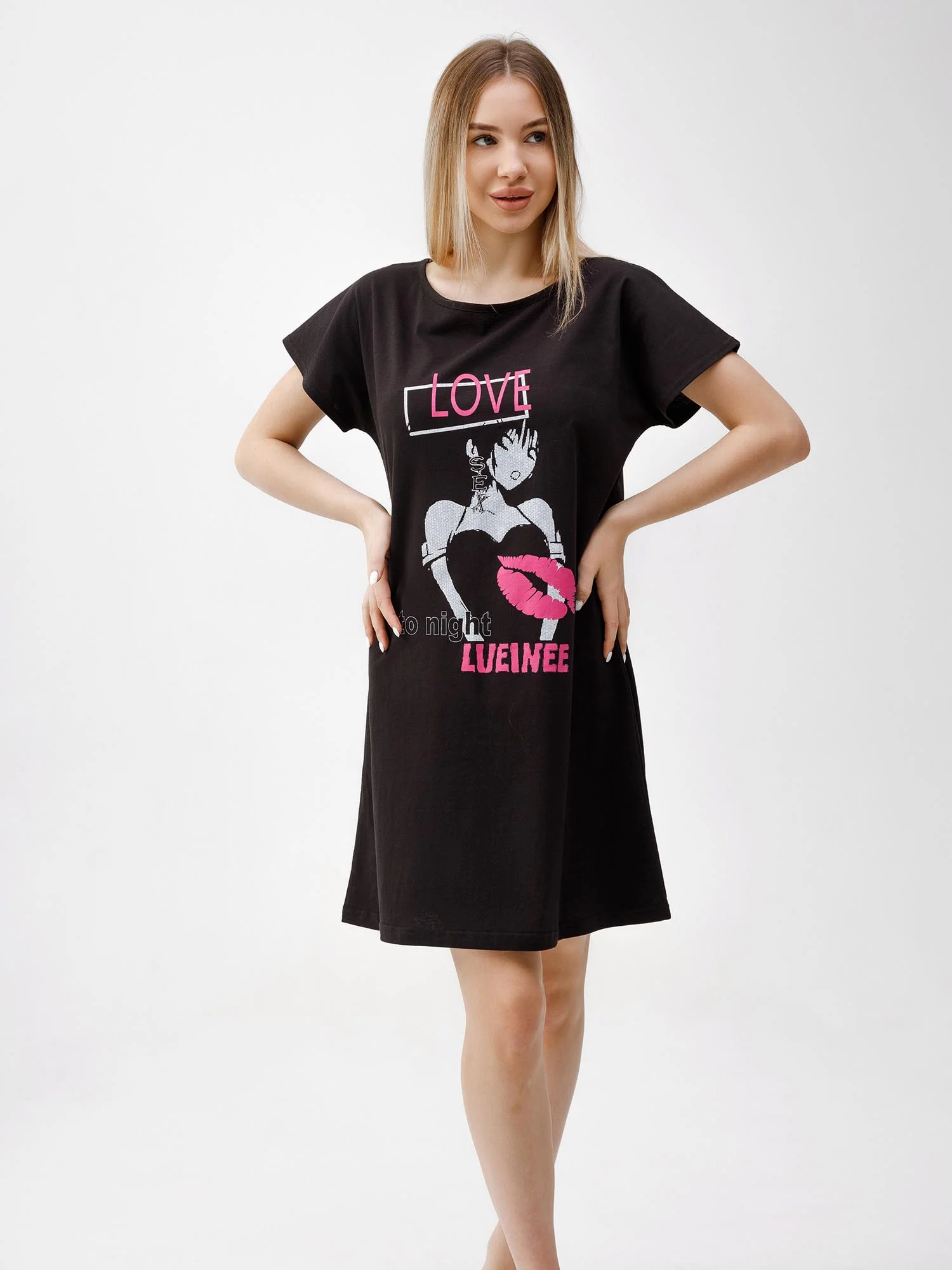 Ночная сорочка девушка LOVE КС1510П1 чёрный, KLERY