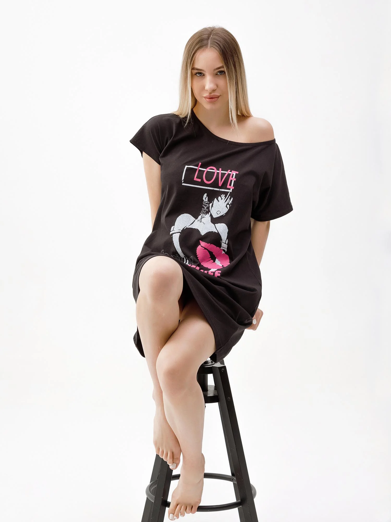 Ночная сорочка девушка LOVE КС1510П1 чёрный, KLERY