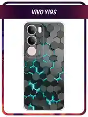 Бирюзовый силиконовый чехол на Vivo Y19s / Виво Y19s прозрачный, с принтом, защита камеры