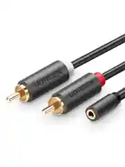 Серый аудиокабель UGREEN AV102 (10588) 3.5mm Female to 2 RCA Male Audio Cable. Длина: 1м.