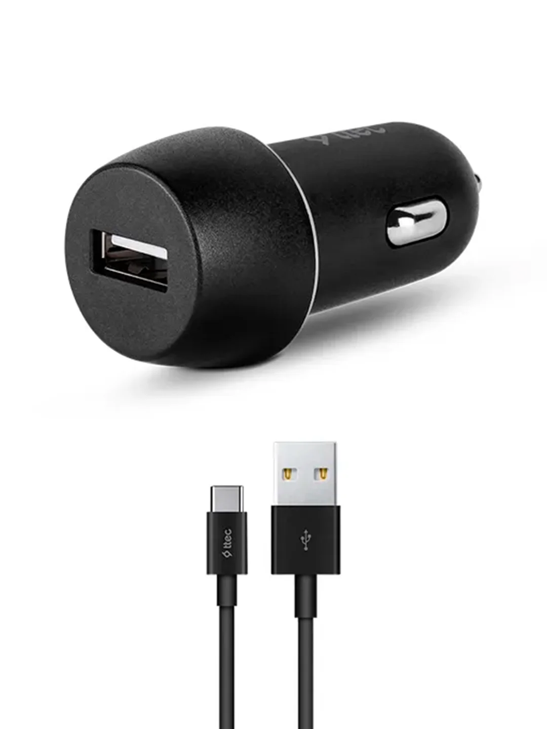 Черный автомобильное зарядное устройство TTEC SmartCharger 2.4A Car Charger с кабелем USB-C.