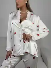 Разноцветный шелковая пижама женская, вишня