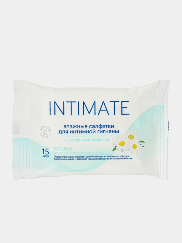 Влажные салфетки для интимной гигиены с ромашкой и аллантоином , INTIMATE 15 шт