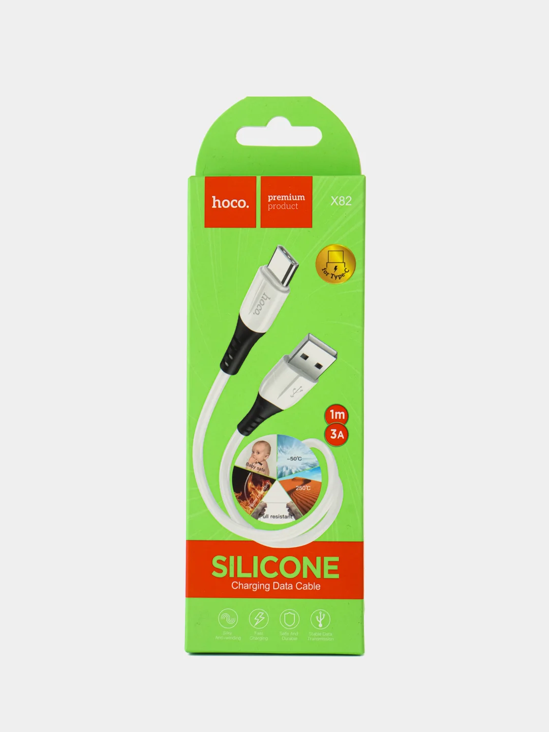 Белый usb - Type-C кабель для зарядки телефона Android / быстрая зарядка 3A / силикон, термостойкий