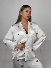 Разноцветный шелковая пижама женская, вишня