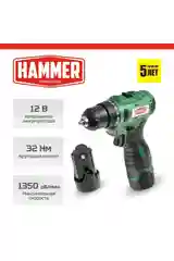 Аккумуляторная дрель-шуруповерт Hammer ACD12BLC + 2 акк. в кейсе