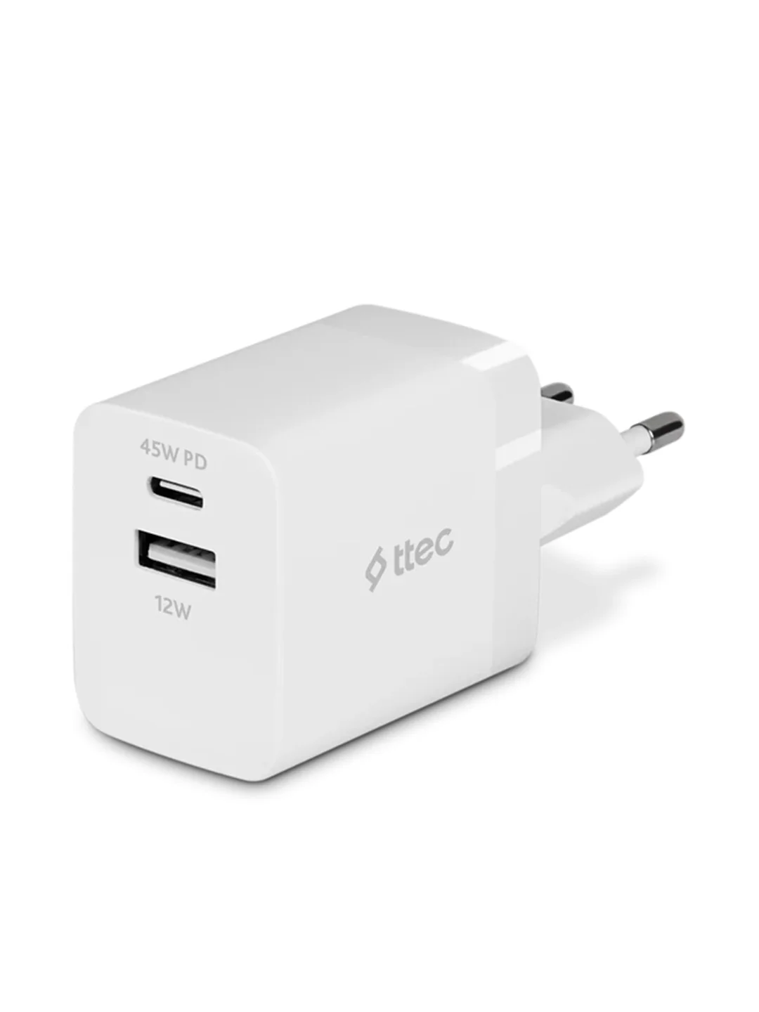 Белый сетевое зарядное устройство TTEC SmartCharger 45W PD Duo Travel Charger  USB-C+USB-A.