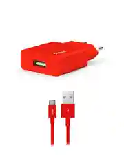 Красный сетевое зарядное устройство TTEC SmartCharger Travel Charger 2.1A с кабелем Type-C.
