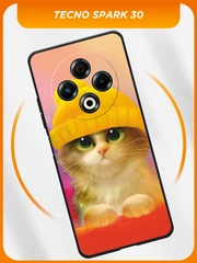 Силиконовый чехол на Tecno Spark 30 / Текно Спарк 30 черный, с принтом, защита камеры