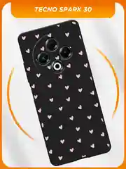 Розовый силиконовый чехол на Tecno Spark 30 / Текно Спарк 30 черный, с принтом, защита камеры