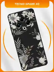 Кремовый силиконовый чехол на Tecno Spark 30 / Текно Спарк 30 черный, с принтом, защита камеры