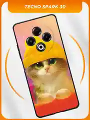 Желтый силиконовый чехол на Tecno Spark 30 / Текно Спарк 30 черный, с принтом, защита камеры