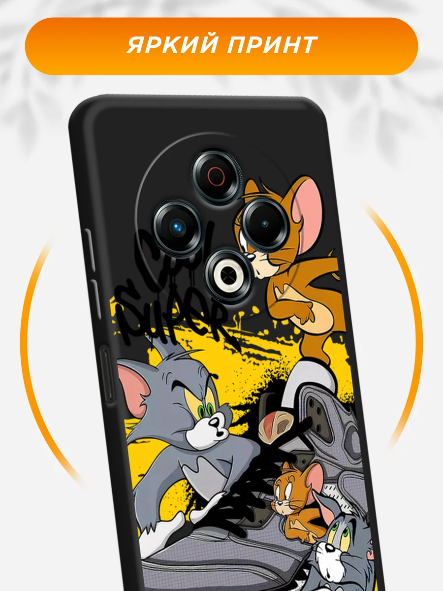 Серый силиконовый чехол на Tecno Spark 30 / Текно Спарк 30 черный, с принтом, защита камеры