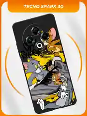 Серый силиконовый чехол на Tecno Spark 30 / Текно Спарк 30 черный, с принтом, защита камеры