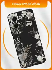 Кремовый чехол на Tecno Spark 30 5G / Текно Спарк 30 5G черный, с принтом, защита камеры