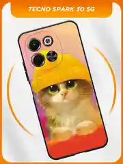 Желтый чехол на Tecno Spark 30 5G / Текно Спарк 30 5G черный, с принтом, защита камеры