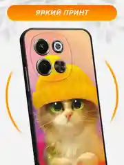 Желтый чехол на Tecno Spark 30 5G / Текно Спарк 30 5G черный, с принтом, защита камеры