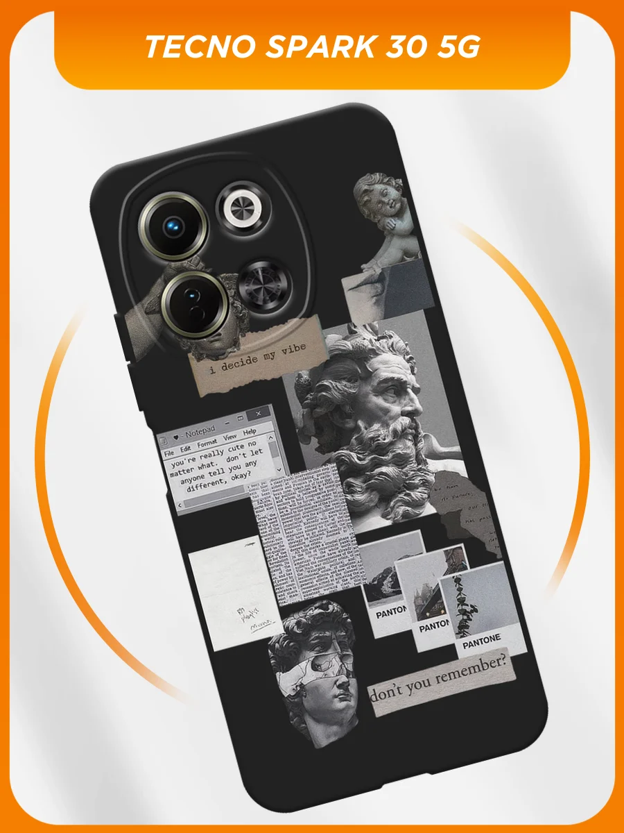 Тёмно-серый чехол на Tecno Spark 30 5G / Текно Спарк 30 5G черный, с принтом, защита камеры