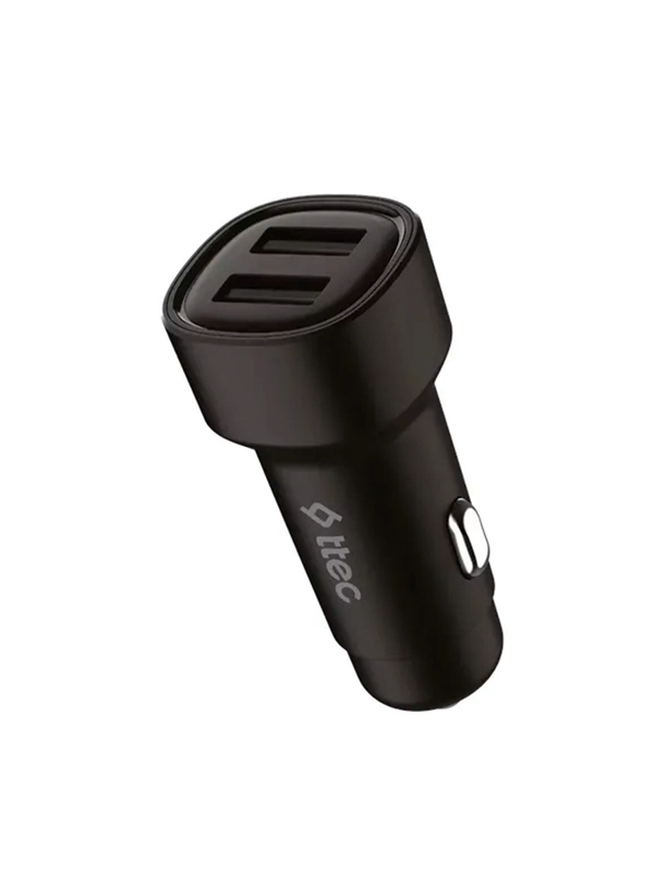 Автомобильное зарядное устройство USB-A c кабелями Lightning и USB-C. Цвет: черный
