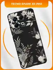 Кремовый чехол на Tecno Spark 30 Pro / Текно Спарк 30 Про черный, с принтом, защита камеры