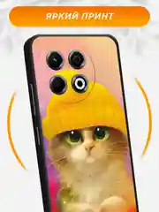 Желтый чехол на Tecno Spark 30 Pro / Текно Спарк 30 Про черный, с принтом, защита камеры
