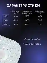 Сменный модуль светодиодный для потолочного светильника, плата с диодами 18/24/36 Вт 6500К
