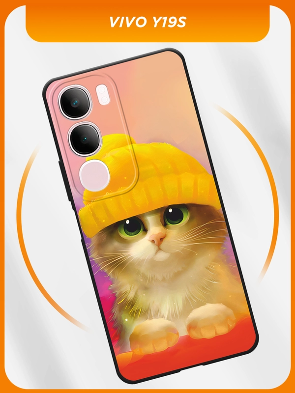Силиконовый чехол на Vivo Y19s / Виво Y19s черный, с принтом, защита камеры