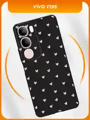Розовый силиконовый чехол на Vivo Y19s / Виво Y19s черный, с принтом, защита камеры